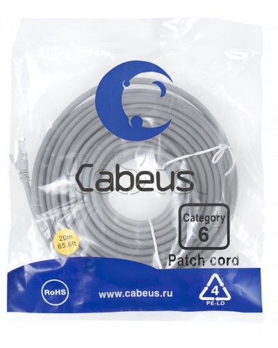 Патч-корд медный U/UTP кат.6 (20м) LSZH (серый) Cabeus (PC-UTP-RJ45-Cat.6-20m-LSZH) в Березниках Патчкорды (медные) Pintop.ru