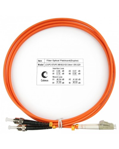 Шнур оптический duplex LC-ST 62,5/125 mm 1,5м LSZH Cabeus FOP-62-LC-ST-1,5m в Березниках Патч-корды оптические Pintop.ru