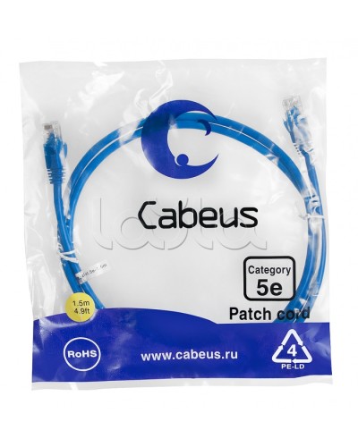 Патч-корд медный U/UTP кат.5е (1,5м) LSZH (синий) Cabeus (PC-UTP-RJ45-Cat.5e-1.5m-BL-LSZH) в Березниках Патчкорды (медные) Pintop.ru