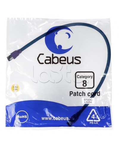 Патч-корд S/FTP Cabeus PC-SSTP-RJ45-Cat.8-0.5m-LSZH в Березниках Патчкорды (медные) Pintop.ru