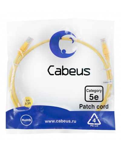 Патч-корд медный U/UTP кат.5е (1м) LSZH (желтый) Cabeus (PC-UTP-RJ45-Cat.5e-1m-YL-LSZH) в Березниках Патчкорды (медные) Pintop.ru