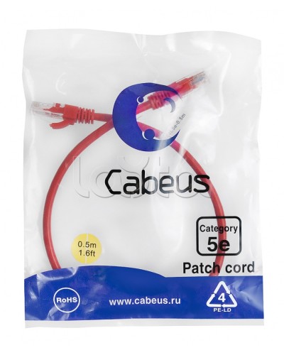 Патч-корд медный U/UTP кат.5е (0,5м) LSZH (красный) Cabeus (PC-UTP-RJ45-Cat.5e-0.5m-RD-LSZH) в Березниках Патчкорды (медные) Pintop.ru