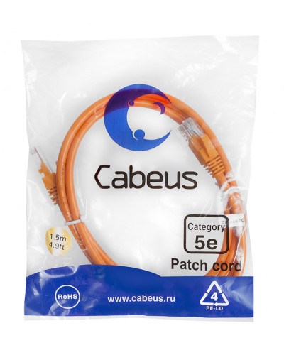 Патч-корд медный U/UTP кат.5е (1,5м) LSZH (оранжевый) Cabeus (PC-UTP-RJ45-Cat.5e-1.5m-OR-LSZH) в Березниках Патчкорды (медные) Pintop.ru
