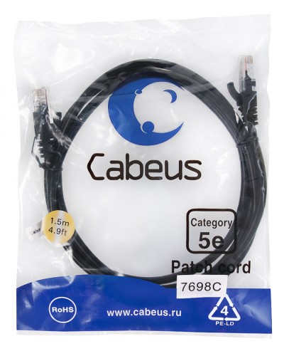 Патч-корд медный U/UTP кат.5е (1,5м) LSZH (черный) Cabeus (PC-UTP-RJ45-Cat.5e-1.5m-BK-LSZH) в Березниках Патчкорды (медные) Pintop.ru