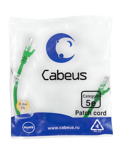Патч-корд медный U/UTP кат.5е (0,3м) LSZH (зеленый) Cabeus (PC-UTP-RJ45-Cat.5e-0.3m-GN-LSZH) в Березниках Патчкорды (медные) Pintop.ru
