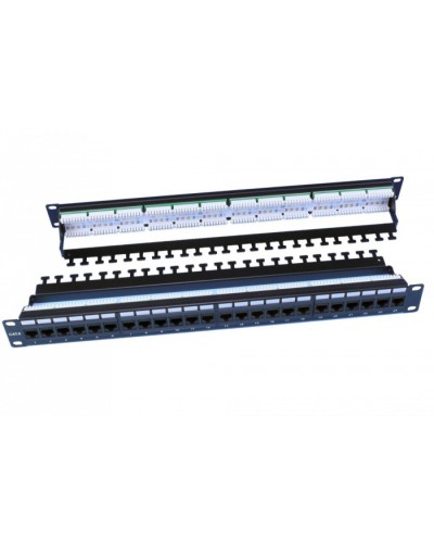 Патч-панель 19, 1U, 24 порта RJ-45, категория 6, Dual IDC, цвет черный Hyperline PP3-19-24-8P8C-C6-110D в Березниках Патч панель Pintop.ru