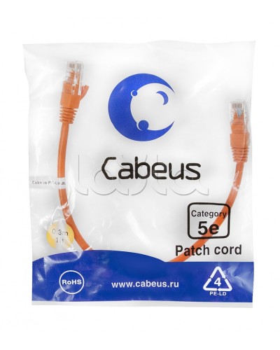 Патч-корд медный U/UTP кат.5е (0,3м) LSZH (оранжевый) Cabeus (PC-UTP-RJ45-Cat.5e-0.3m-OR-LSZH) в Березниках Патчкорды (медные) Pintop.ru