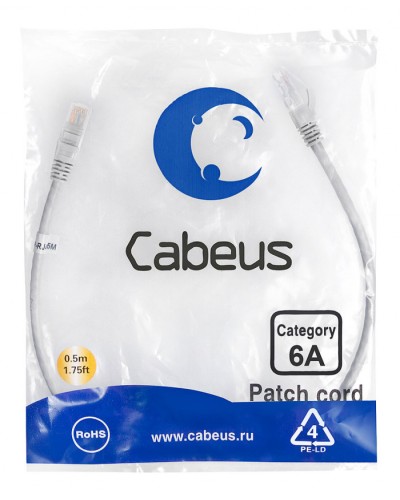 Шнур коммутационный 2xRJ-45/8P8C U/UTP кат.6 (0,5 м) Cabeus PC-UTP-RJ45-Cat.6a-0.5m-LSZH в Березниках Патчкорды (медные) Pintop.ru