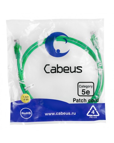 Патч-корд медный U/UTP кат.5е (1,5м) LSZH (зеленый) Cabeus (PC-UTP-RJ45-Cat.5e-1.5m-GN-LSZH) в Березниках Патчкорды (медные) Pintop.ru