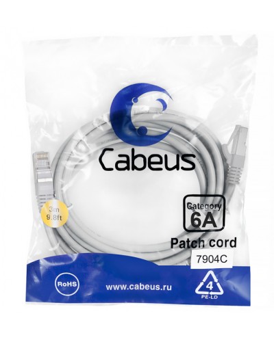 Патч-корд SSTP, категория 6a, 10G, S/FTP экранированный, LSZH, 3 м, серый Cabeus PC-SSTP-RJ45-Cat.6a-3m-LSZH в Березниках Патчкорды (медные) Pintop.ru