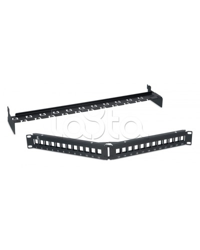 Патч-панель угловая модульная 19, 1U, 24 порта RJ-45, для неэкранированных модулей, с задним кабельным организатором (без модулей) Cabeus PLB-24-CON в Березниках Патч панель Pintop.ru