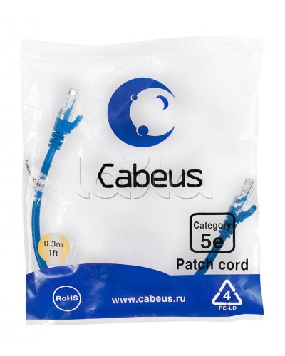 Патч-корд медный U/UTP кат.5е (0,3м) LSZH (синий) Cabeus (PC-UTP-RJ45-Cat.5e-0.3m-BL-LSZH) в Березниках Патчкорды (медные) Pintop.ru
