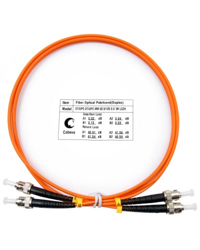 Шнур оптический duplex ST-ST 62,5/125 mm 1м LSZH Cabeus FOP-62-ST-ST-1m в Березниках Патч-корды оптические Pintop.ru