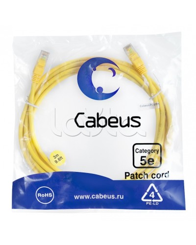 Патч-корд медный U/UTP кат.5е (3м) LSZH (желтый) Cabeus (PC-UTP-RJ45-Cat.5e-3m-YL-LSZH) в Березниках Патчкорды (медные) Pintop.ru