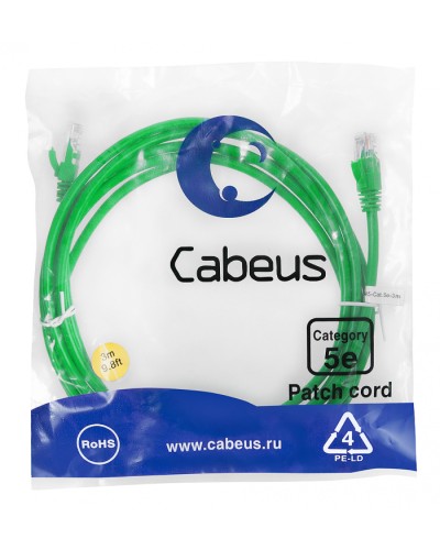 Патч-корд медный U/UTP кат.5е (3м) LSZH (зеленый) Cabeus (PC-UTP-RJ45-Cat.5e-3m-GN-LSZH) в Березниках Патчкорды (медные) Pintop.ru