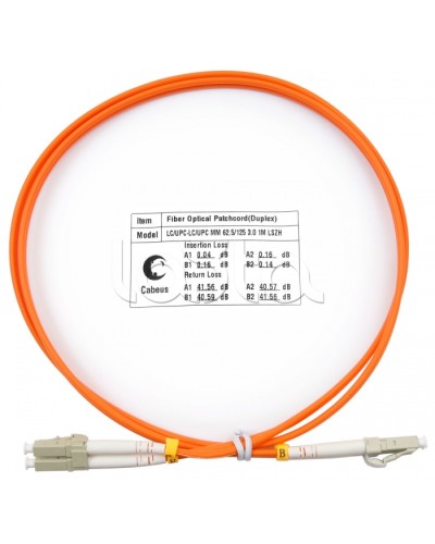 Шнур оптический duplex, LC-LC, 62,5/125 mm, 1м, LSZH Cabeus FOP-62-LC-LC-1m в Березниках Патч-корды оптические Pintop.ru