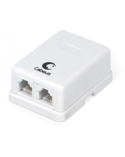 Розетка телефонная RJ-12(6P4C), двойная, внешняя, белая Cabeus WS-6P4C-TEL-2 в Березниках Розетки компьютерные и телефонные Pintop.ru