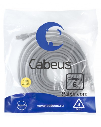Патч-корд медный U/UTP кат.6 (15м) LSZH (серый) Cabeus (PC-UTP-RJ45-Cat.6-15m-LSZH) в Березниках Патчкорды (медные) Pintop.ru