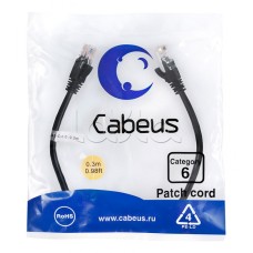 Патч-корд UTP, категория 6, 0.3 м, неэкранированный, черный Cabeus PC-UTP-RJ45-Cat.6-0.3m-BK