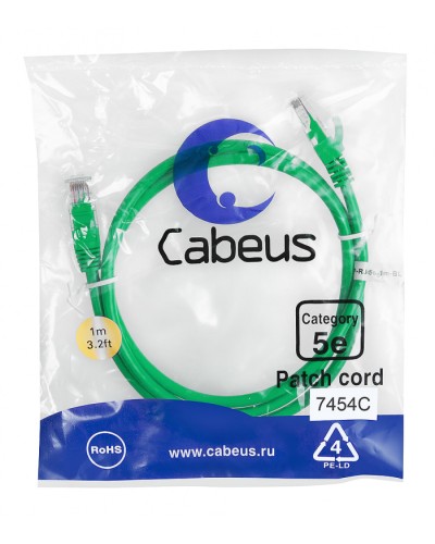 Патч-корд медный U/UTP кат.5е (1м) LSZH (зеленый) Cabeus (PC-UTP-RJ45-Cat.5e-1m-GN-LSZH) в Березниках Патчкорды (медные) Pintop.ru