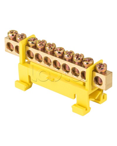 Шина 0 PE (6х9мм) 10 отверстий латунь желтый изолятор тип Стойка на DIN-рейку EKF PROxima (sn0-63-10-sy) в Березниках Клеммные колодки Pintop.ru