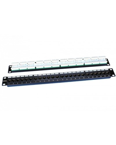 Патч-панель 19, 1U, 24 порта RJ-45, категория 5e, Dual IDC, ROHS, цвет черный Hyperline PP3-19-24-8P8C-C5E-110D в Березниках Патч панель Pintop.ru