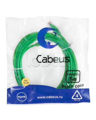 Патч-корд медный U/UTP кат.5е (5м) LSZH (зеленый) Cabeus (PC-UTP-RJ45-Cat.5e-5m-GN-LSZH) в Березниках Патчкорды (медные) Pintop.ru