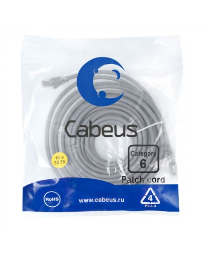 Патч-корд медный U/UTP кат.6 (10м) LSZH (серый) Cabeus (PC-UTP-RJ45-Cat.6-10m-LSZH) в Березниках Патчкорды (медные) Pintop.ru