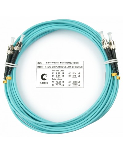 Шнур оптический duplex ST-ST 50/125 MM OM3 5 м LSZH Cabeus FOP-50-ST-ST-5M в Березниках Патч-корды и пигтейлы Pintop.ru