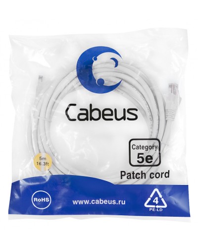 Патч-корд медный U/UTP кат.5е (5м) LSZH (белый) Cabeus (PC-UTP-RJ45-Cat.5e-5m-WH-LSZH) в Березниках Патчкорды (медные) Pintop.ru