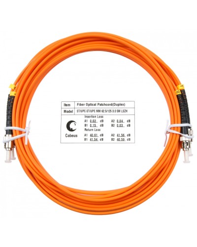 Шнур оптический duplex ST-ST 62,5/125 MM 5 м LSZH Cabeus FOP-62-ST-ST-5M в Березниках Патч-корды оптические Pintop.ru