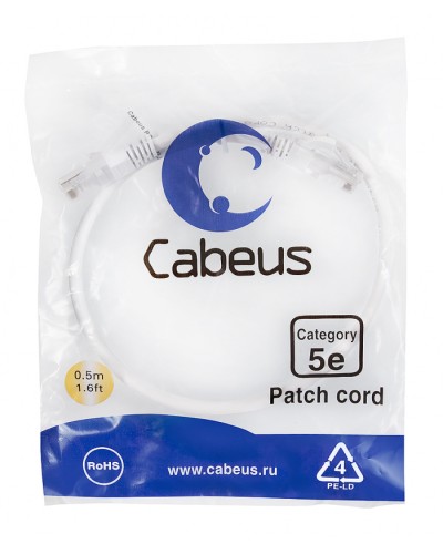 Патч-корд медный U/UTP кат.5е (0,5м) LSZH (белый) Cabeus (PC-UTP-RJ45-Cat.5e-0.5m-WH-LSZH) в Березниках Патчкорды (медные) Pintop.ru