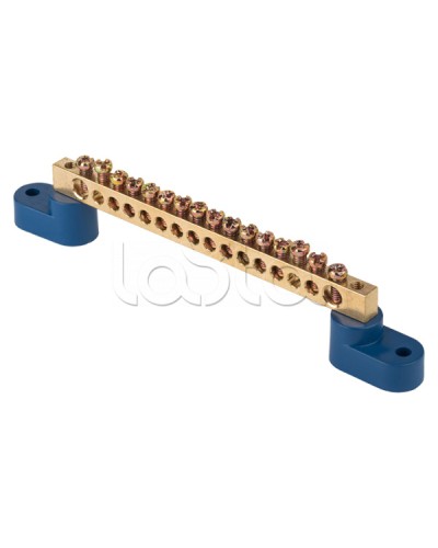 Шина 0 N (8х12мм) 16 отверстий латунь 2 синих угловых изолятора EKF PROxima (sn0-125-16-2) в Березниках Клеммные колодки Pintop.ru