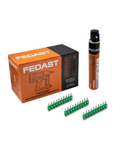 Гвозди 3.0*19 мм усиленные для монтажного пистолета в комплекте с газовым баллоном 165 мм FEDAST (fd3019egfc) в Березниках Крепеж: Дюбели, шурупы, саморезы Pintop.ru