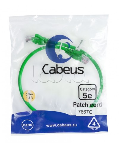Патч-корд UTP, категория 5e, 0.5 м, неэкранированный, зеленый Cabeus PC-UTP-RJ45-Cat.5e-0.5m-GN в Березниках Патчкорды (медные) Pintop.ru