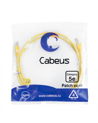 Патч-корд медный U/UTP кат.5е (1,5м) LSZH (желтый) Cabeus (PC-UTP-RJ45-Cat.5e-1.5m-YL-LSZH) в Березниках Патчкорды (медные) Pintop.ru
