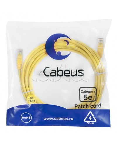 Патч-корд медный U/UTP кат.5е (5м) LSZH (желтый) Cabeus (PC-UTP-RJ45-Cat.5e-5m-YL-LSZH) в Березниках Патчкорды (медные) Pintop.ru