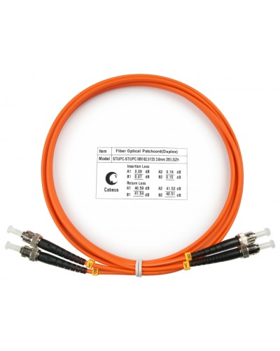 Шнур оптический duplex ST-ST 62,5/125 mm 2м LSZH Cabeus FOP-62-ST-ST-2m в Березниках Патч-корды оптические Pintop.ru