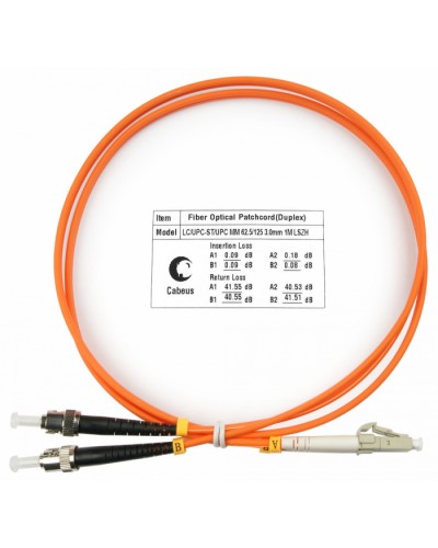 Шнур оптический duplex LC-ST 62,5/125 mm 1м LSZH Cabeus FOP-62-LC-ST-1m в Березниках Патч-корды оптические Pintop.ru