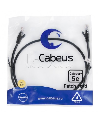 Патч-корд медный U/UTP кат.5е (1м) LSZH (черный) Cabeus (PC-UTP-RJ45-Cat.5e-1m-BK-LSZH) в Березниках Патчкорды (медные) Pintop.ru
