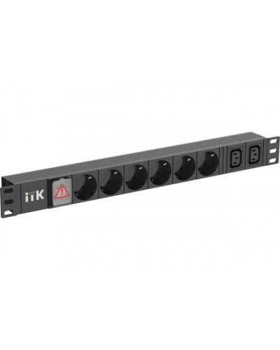 ITK 6 розеток нем. ст. + 2 С13 LED 1U вх. С14 алюмин.(PH12-6D2C133) в Березниках Блоки розеток Pintop.ru