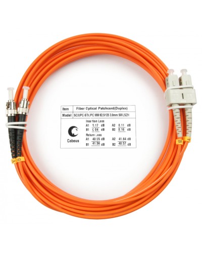 Шнур оптический duplex SC-ST 62,5/125 mm 5м LSZH Cabeus FOP-62-SC-ST-5m в Березниках Патч-корды оптические Pintop.ru
