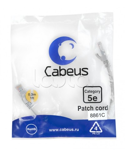 Патч-корд медный U/UTP кат.5е (0,3м) LSZH (белый) Cabeus (PC-UTP-RJ45-Cat.5e-0.3m-WH-LSZH) в Березниках Патчкорды (медные) Pintop.ru