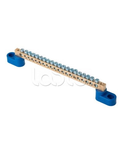 Шина 0 N (6х9мм) 20 отверстий латунь 2 синих угловых изолятора EKF PROxima (sn0-2-63-20) в Березниках Аксессуары для стоек и шкафов Pintop.ru