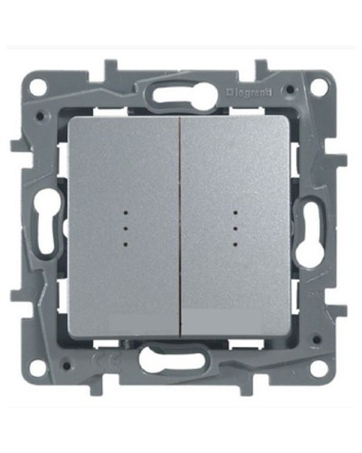 Переключатель двухклавишный с подсветкой Etika Plus 10 AX 250 В алюминий Legrand 672416 в Березниках Аксессуары для кабель-канала Pintop.ru