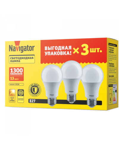 Лампа Navigator 95 318 NLL-A60-13-230-2.7K-E27-PACK3 в Березниках Источники света(Лампы) Pintop.ru