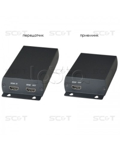 Комплект (передатчик + приёмник) для передачи HDMI по одному кабелю витой пары SC&T HE03 в Березниках Видеоусилители, Модуляторы, Делители Pintop.ru