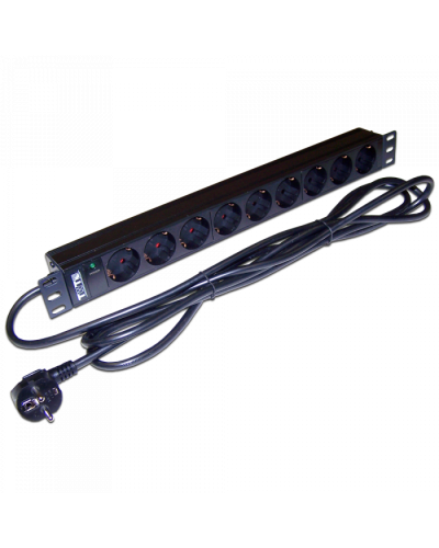 Блок розеток 19, 1-фазный 16A / 250V, 9xSchuko, шнур 3.0 м, вилка Schuko TWT (TWT-PDU19-16A9P-3.0) в Березниках Блоки розеток Pintop.ru