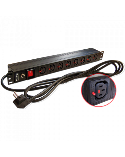 Блок розеток 19, 1-фазный с выкл,10A / 250V, 8xC13 с фикс вилки, 3 м, вилка Schuko TWT (TWT-PDU-10A8C3L-3.0) в Березниках Блоки розеток Pintop.ru