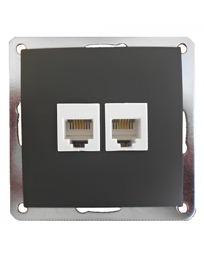Розетка телефонная двойная 2хRJ-11 с накладкой (черный бархат) (865608-1) в Березниках Розетки компьютерные и телефонные Pintop.ru